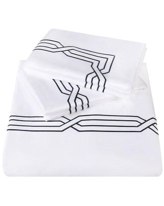 Superior 1200Tc Egyptian Cotton Embroidered Geometric Scroll Duvet Cover Set