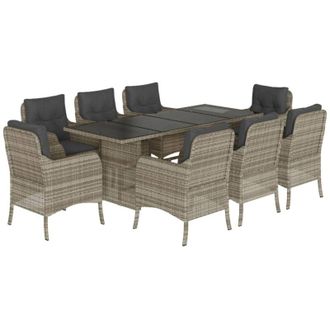 vidaXL Set Comedor De Jard&iacute;n 9 Pzas Cojines Rat&aacute;n Sint&eacute;tico Gris Claro Vidaxl
