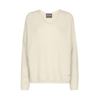 Mos Mosh Alpaca Wol V-Hals Trui - Ecru - Dames - V-hals truien - Beige - XL - Wol - Truien & Vesten