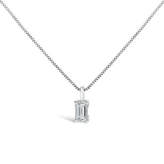 House of Brilliance 14K Gold Lab Grown Emerald Cut Solitaire Diamond Pendant Necklace