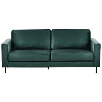 Beliani Sof&aacute; Moderno Minimalista De Terciopelo 3 Plazas Cojines Patas De Metal Verde Oscuro Savalen
