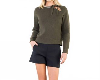 THML Clothing Jeweled Neck & Ties Sweater In Olive