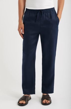 CH&Eacute; Studios Avila Straight Leg Linen Drawstring Pants in Navy at Nordstrom, Size Xx-Large