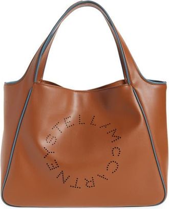 Stella McCartney Perforated Logo Faux Leather Tote in Brandy at Nordstrom