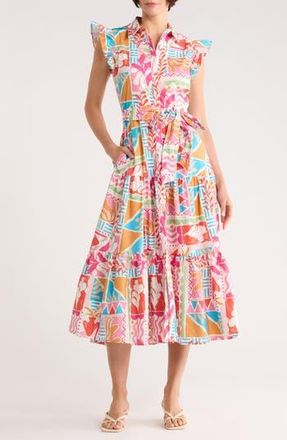 Flying Tomato Cap Sleeve Cotton Shirtdress in Multi Print at Nordstrom Rack, Size Medium