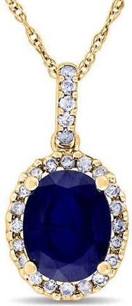 Allurez Lab Blue Sapphire & Halo Diamond Pendant Necklace 14k 2.90ct in Yellow Gold at Nordstrom, Size 18