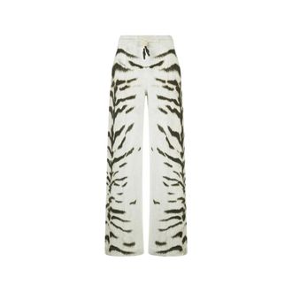 Roberto Cavalli Sweatpants, female, White, Size: M Tigresse Print Sports Pants