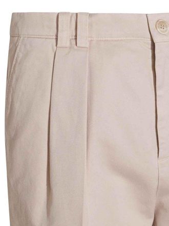 Brunello Cucinelli Pleated Cotton Trousers - Beige