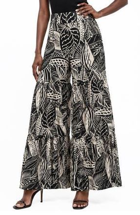 By Design Marry Me Tiered Wide Leg Pull-On Pants in Layered Leaves at Nordstrom Rack, Size X-Large