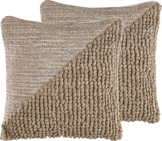 Beliani Conjunto De 2 Cojines Decorativos Beige Lana Y Algod&oacute;n 45 X 45 Cm Funda De Coj&iacute;n Patr&oacute;n Liso Relleno De Poli&eacute;ster Aslanapa