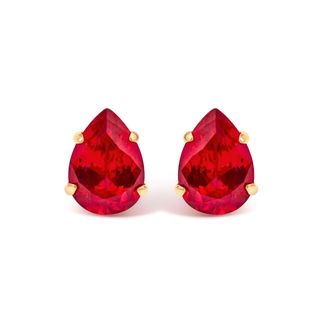 House of Brilliance 18K Yellow Gold 5X7 MM Created Pear Ruby Solitaire Stud Earrings
