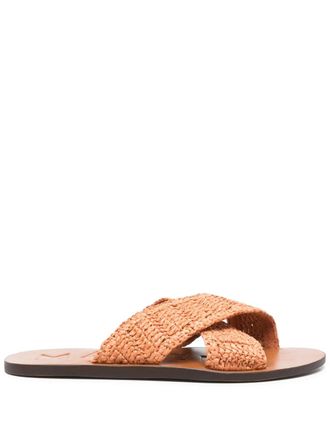 Manebì raffia flats - women - Calf Leather/Straw/Rubber - 36 - Orange