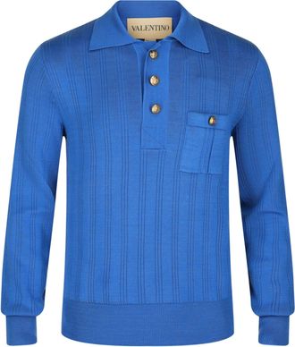 Valentino Ribbed Knit Cotton Polo Sweater