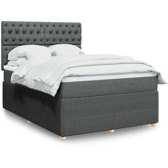 vidaXL Cama Box Spring Con Colch&oacute;n Tela Gris Oscuro 140x200 Cm Vidaxl