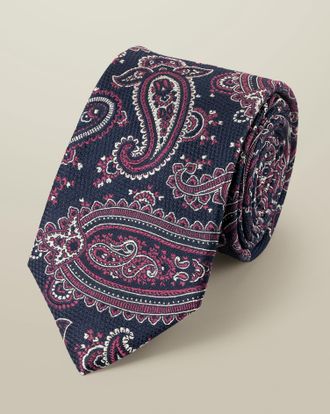 CHARLES TYRWHITT Paisley Silk Tie - Ink Blue & Pink Size OSFA by Charles Tyrwhitt