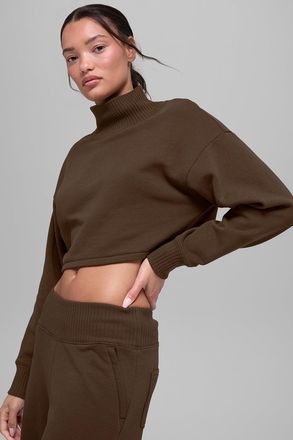 Alo | Cropped Serenity Coverup Sweatshirt in Espresso Brown, Size: Medium