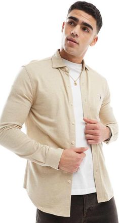 Polo Ralph Lauren Estate - Camicia in jersey beige mélange a spina di pesce con logo-Neutro