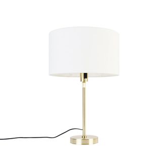 QAZQA Qazqa Dise&ntilde;o L&aacute;mpara De Mesa Dorada Regulable Con Pantalla Blanca 35 Cm - Parte Acero /textil Redonda Adecuado Para Led Max. 1 X 60 Watt