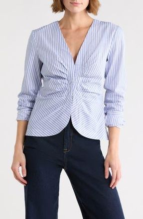 Good American Poplin Ruched Striped Shirt in Vacay Stripe at Nordstrom Rack, Size X-Small