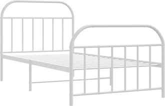 vidaXL Metal Bed Frame without Mattress with Footboard White 100x190cm Vidaxl