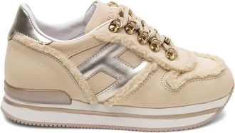 Hogan metallic-trimmed shearling sneakers - women - Calf Leather/Calf Leather/Rubber - 34.5 - Neutrals