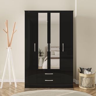 Birlea Lynx 4 Door 2 Drawer Wardrobe With Mirror in Black