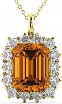 Allurez Emerald Cut Citrine & Diamond Pendant 14k Yellow Gold (5.68ct)