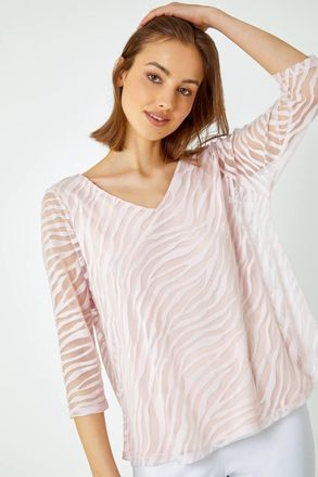 Roman Textured Animal Print V-Neck Top