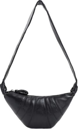 Christophe Lemaire Tassen, Dames, Zwart, ONE Size, Katoen, Zwarte Leren Croissant Rits Tas