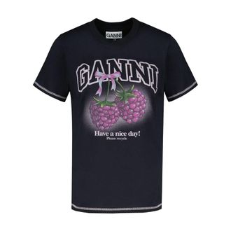Ganni Womens Raspberry T-Shirt Black Cotton