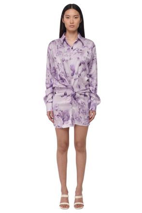 Off-white Purple Floral Shirt Collar Mini Dress
