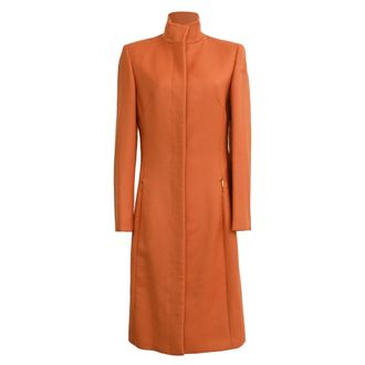 Versace Gianni Versace Couture High-Neck Coat with Pockets in Orange Wool