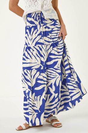 Roman Mono Print Shirred Maxi Skirt