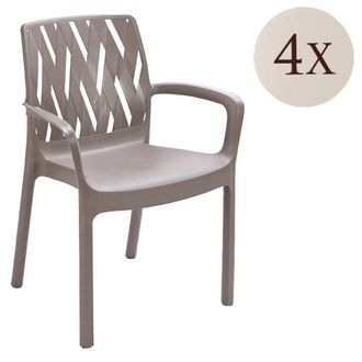 Dmora Silla De Exterior Rumley, 4 Sillas Apilables Made In Italy, Con Brazos, Beige