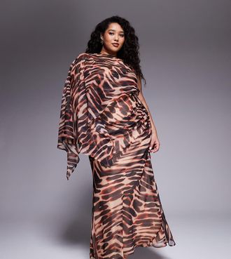 Asos Curve ASOS DESIGN Curve - Vestito lungo animalier con maniche a strati e gonna drappeggiata-Multicolore