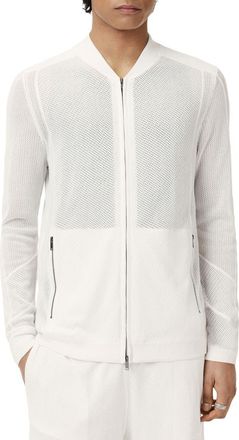 John Varvatos Wirths Organic Cotton Mesh Sweater Jacket in White at Nordstrom, Size Xx-Large