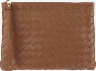Bottega Veneta Womens Medium Flat Intrecciato Pouch Brown Lambskin Clutch Bags