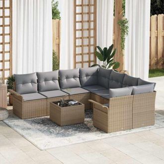 vidaXL Conjunto De Sof&aacute; De Jard&iacute;n 9 Pcs Beige Polirat&aacute;n Vidaxl