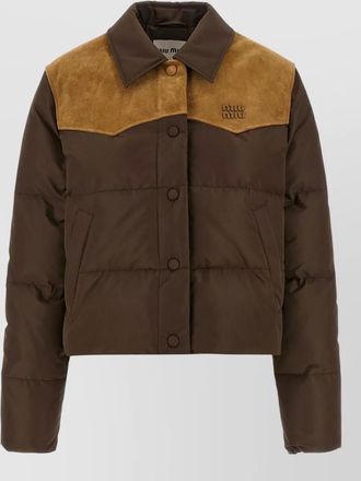 Miu Miu down jacket crust leather top drawstring hem