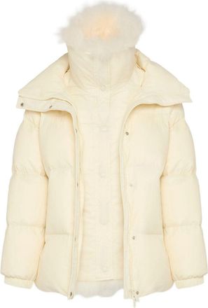 Yves Salomon Collezione Ys Army: Piumino Di Media Lunghezza Con Pettorale E Finiture In Lana DAgnello Rimovibili-Donna