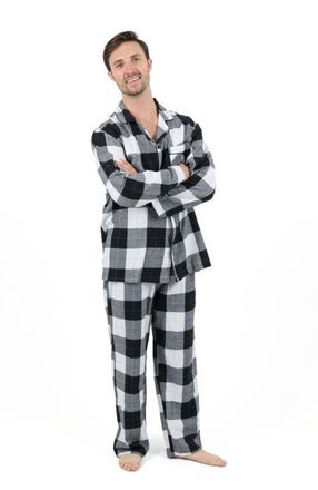 Leveret Mens Cotton Flannel Printed Holiday Pajama Set in Plaid Black & White at Nordstrom, Size Xxx-Large