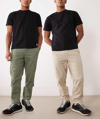 Jack & Jones Confezione da 2 pantaloni chino dritti beige e kaki-Multi