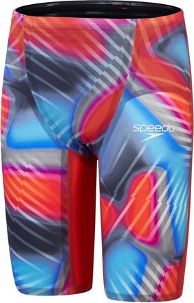 Speedo Mens Valor 2 Abstract Patterned Jammer Short in Red/Blue - Size 28 (Waist)