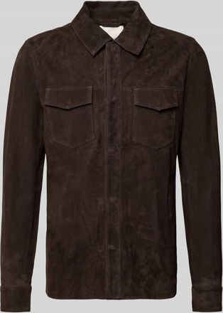 Profuomo Regular Fit Hemdjacke aus Ziegenleder in Dunkelbraun, Gr&ouml;&szlig;e XL