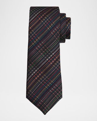 Paul Smith Mens Signature Stripe Houndstooth Wool and Silk Tie