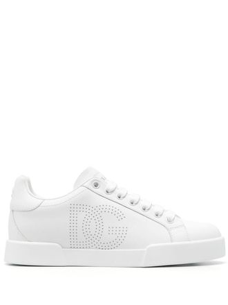 Dolce & Gabbana Portofino perforated-logo leather sneakers - White