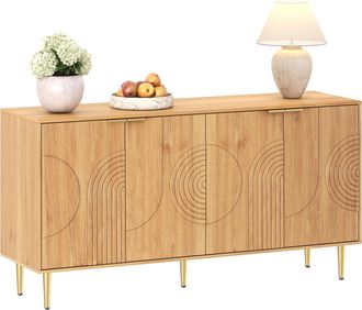 STILVORA Aparador Con 4 Puertas Y Estantes Ajustables, Estilo Moderno, En Mdf, 140&times;40&times;72 Cm, Natural