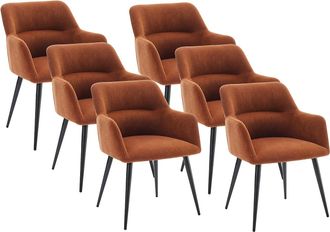 Vente-Unique Conjunto de 6 sillas con brazos de tela y metal negro - Terracota - HEKA