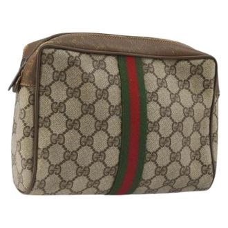 Gucci Pre-owned Vintage GG Canvas Clutch - Dames - Pre-owned - Beige - Maat: ONE Size Leer