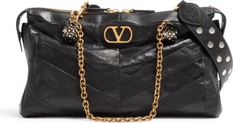 Valentino Garavani PANTHEA CHEVRON-PRINT NAPPA LEATHER SHOULDER BAG - Valentino Garavani - Woman